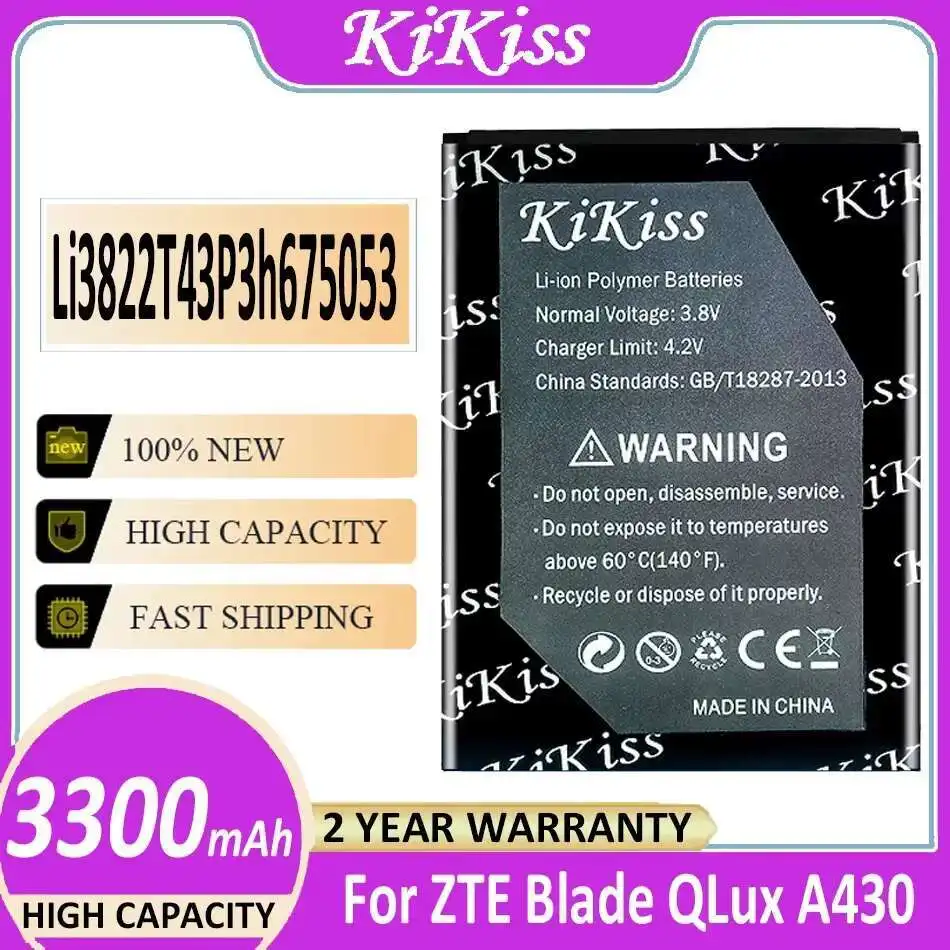 

Mobile Phone Battery Li3822t43p3h675053 High-Capacity For Zte Blade Qlux Q Lux A430 3300Mah