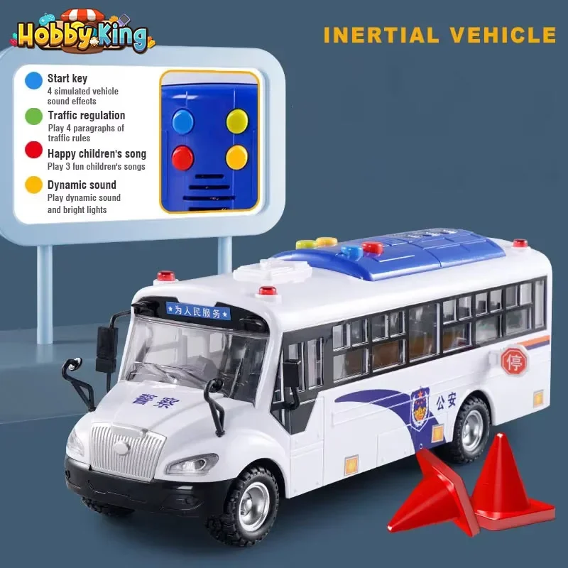 Simulated Police Model Pull Back Car Model Bus Vehicle Model Police Truck Children's Toy Car with Light and Sound Birthday Gifts