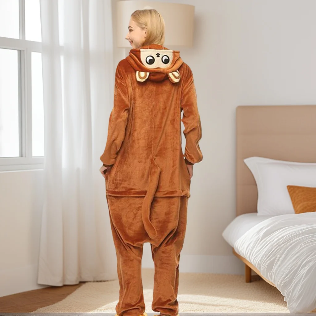 

Full Body Pajamas for Women Men Long Sleeve Flannel Christmas Halloween Winter Animal Anime Monkey Cos Family Sleeping Clothes