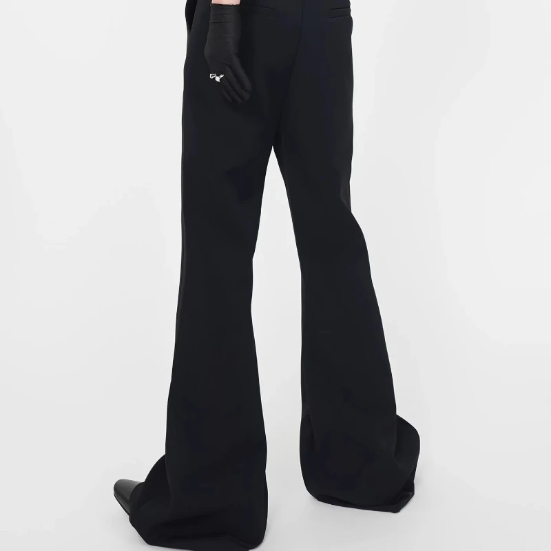 Men's 2025 Four Seasons Wear Slim Fit Flared Trousers Fashion Long Suit Pants Male Pocket Decoration Stylish Loose Comfort Pants