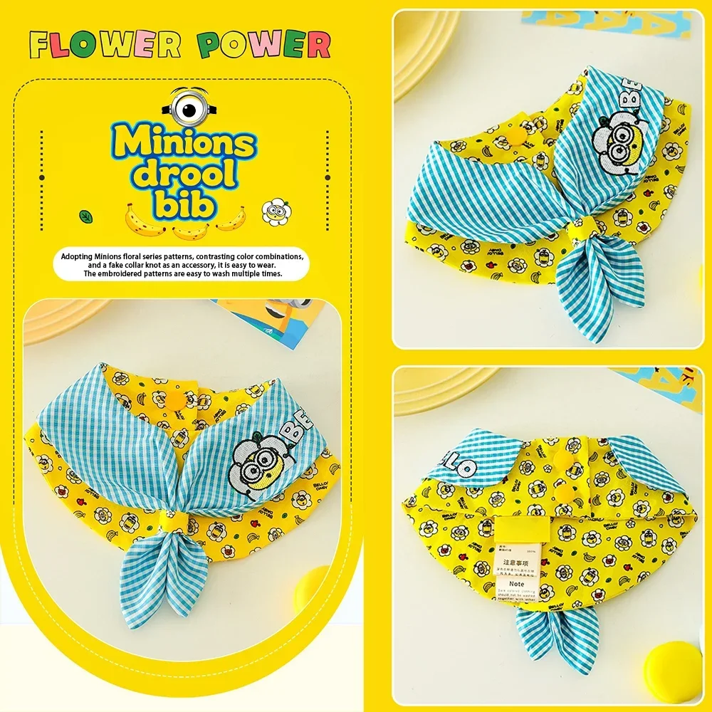 Conjunto para mascotas con temática de Minions, cuello ajustable, bonito babero y bandana para perros pequeños y gatos, diseño de personajes divertidos para uso diario