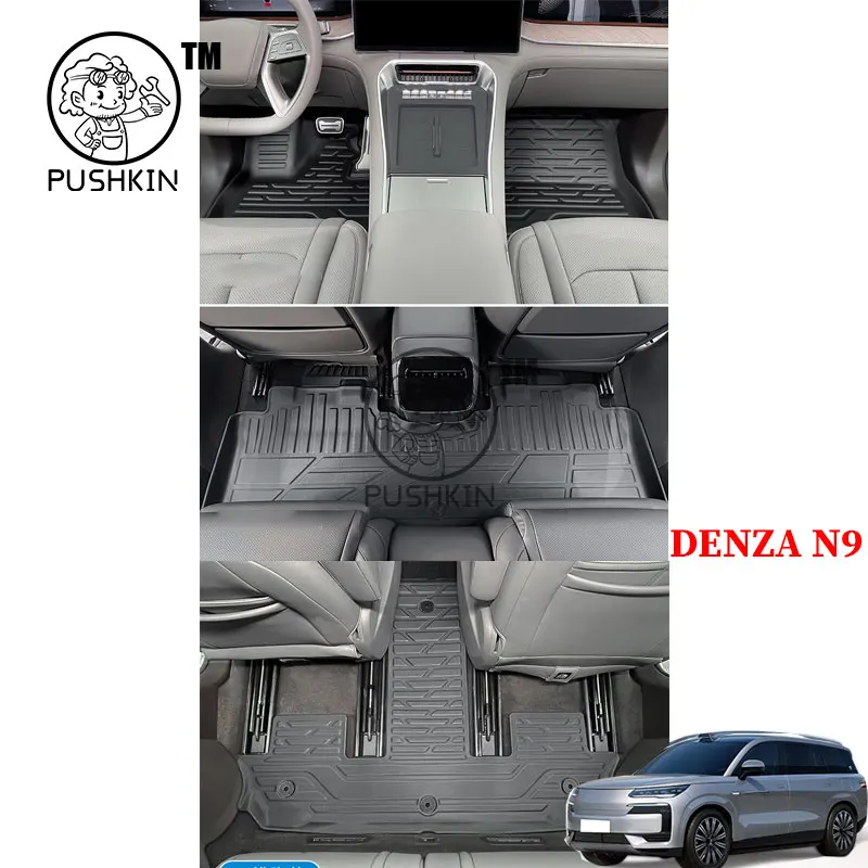 

For DENZA N9 2025 2026 Car Floor Mats TPE 3D Waterproof Foot Mat Trunk Pad Left Hand Drive Black 6 Seats