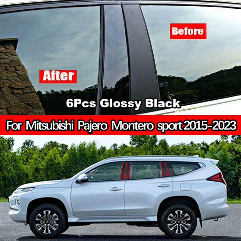 

6Pcs Car Door Window Pillar Posts Car Window Door Decal Sticker Cover Fit for Mitsubishi Pajero Sport Montero Sport 2015-2023