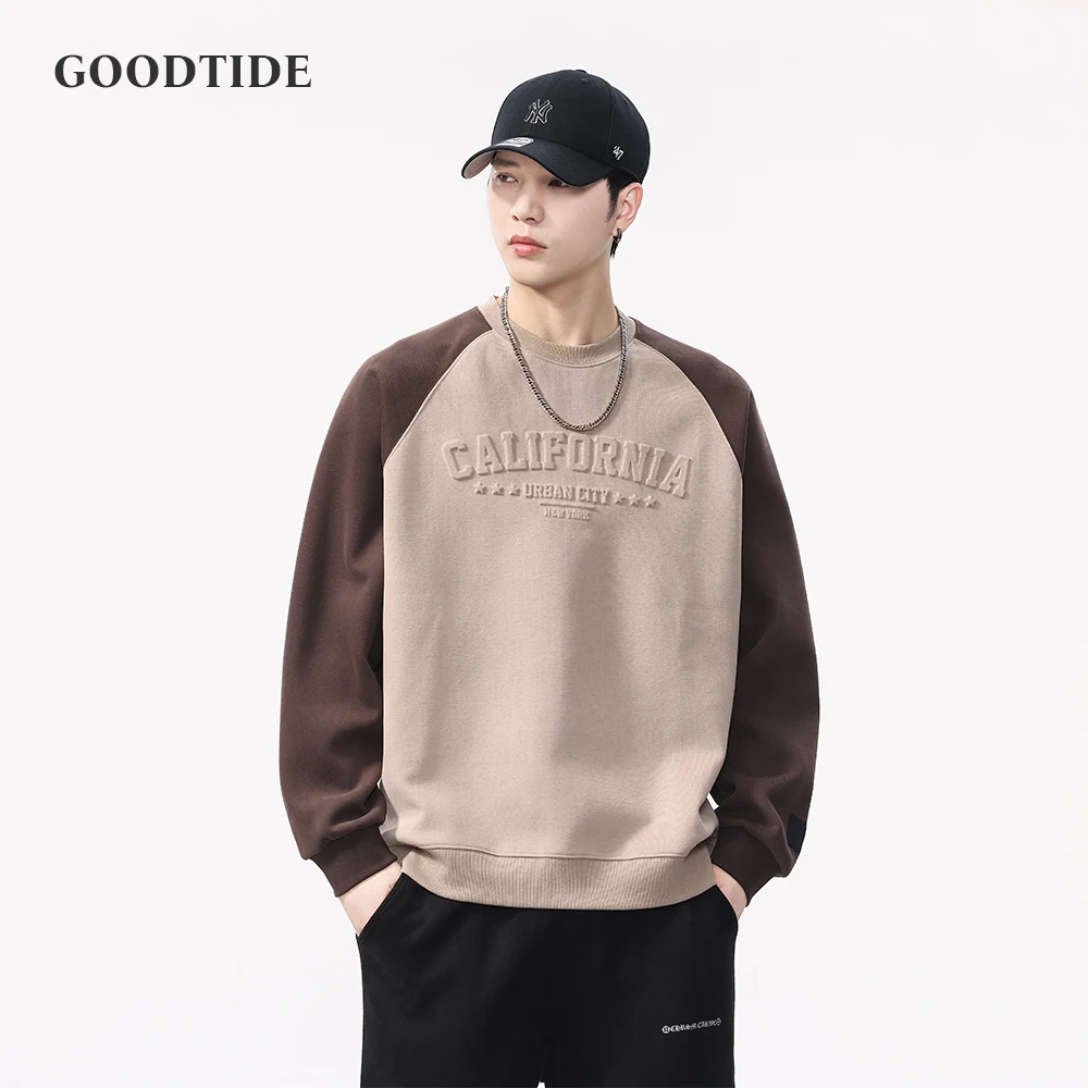 

Fashion Men's Contrasting Color Stitching 3D Letter Sweatshirt 2025 New Round Neck Loose Versatile Long-sleeved Top Pullover