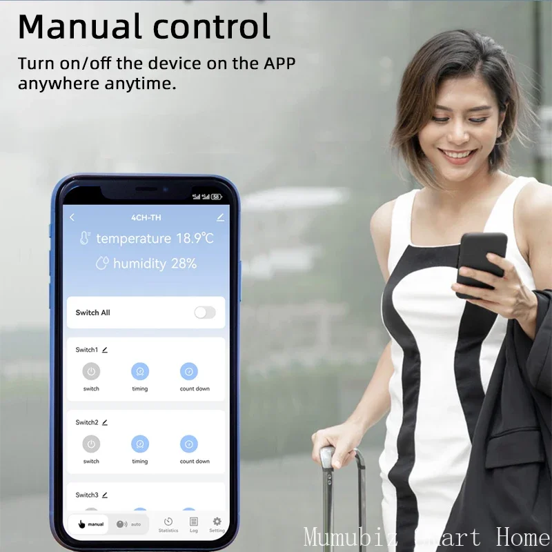 Mumubiz 7-32V WiFi 4 Channel TH Switch With DIN Rail,Tuya Smart Life APP,Temperature or Humidity Sensor Included,Work with Alexa