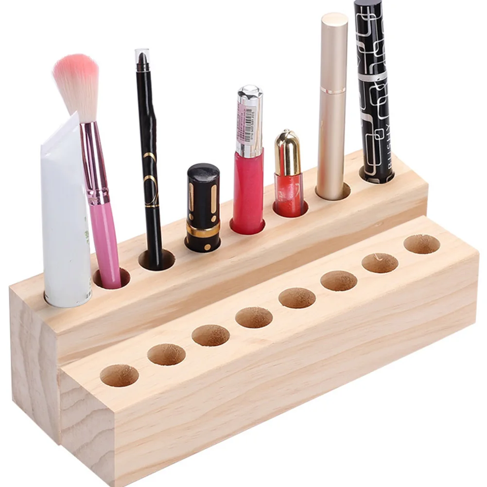 

2 Pcs Cosmetics Storage Rack Wooden Lipstick Holder Desktop Display Organizer Premium Material Durable Multi Grid