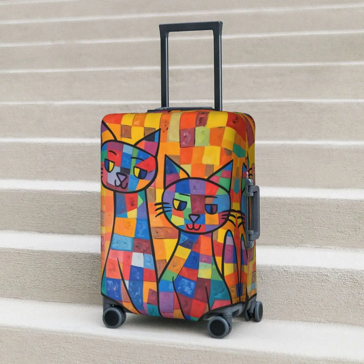 

Colorful Cats Suitcase Cover Painting Abstract Art Cruise Trip Flight Practical Luggage Case Protector