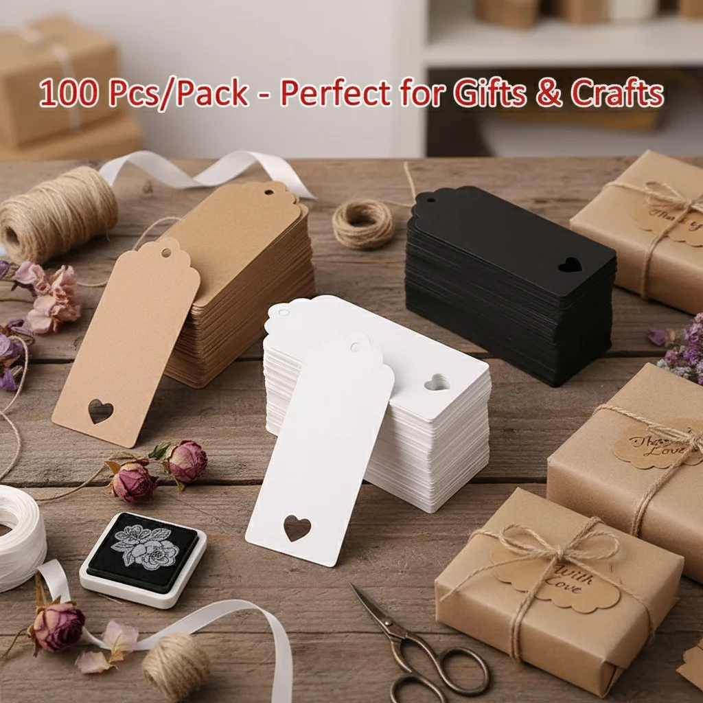 100 Pcs Kraft Paper Card Blank Luggage Tags for Wedding Crafts Favor Label