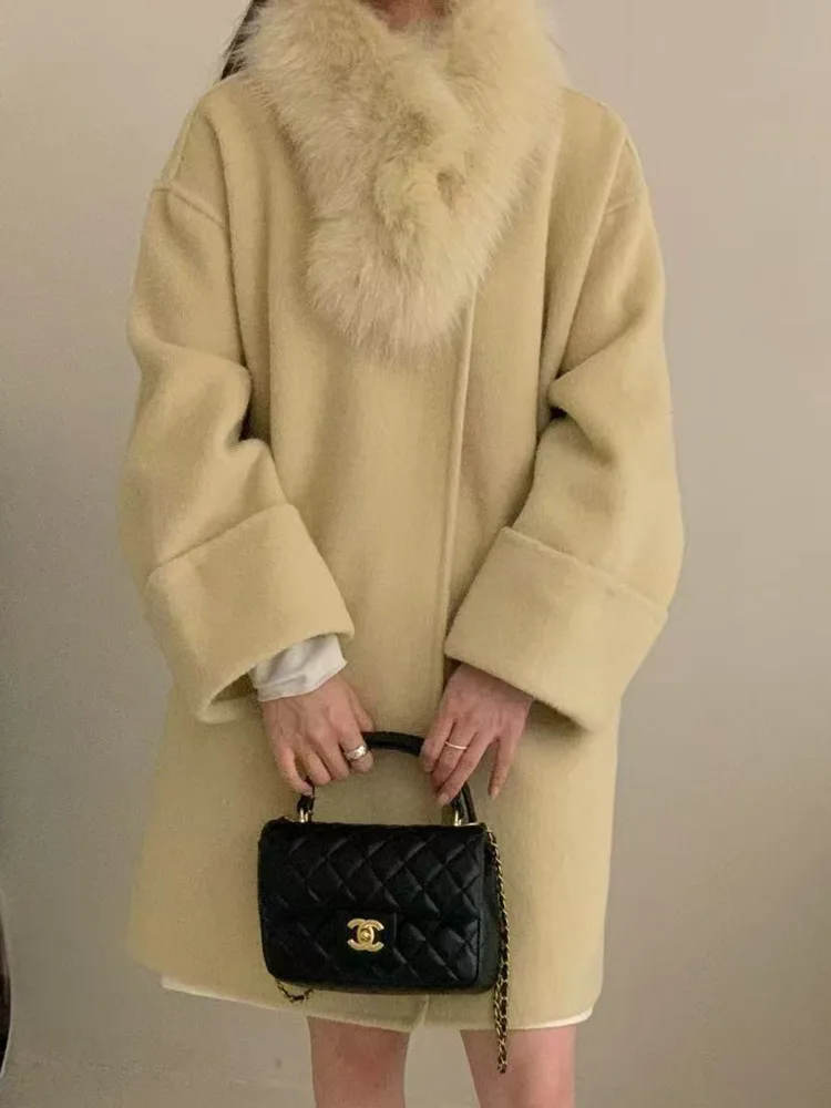 ZMEENNA Stylowy damski płaszcz z kołnierzem szalowym z mieszanki wełny z kieszeniami Elegancka odzież wierzchnia na jesień i zimę ZM3558