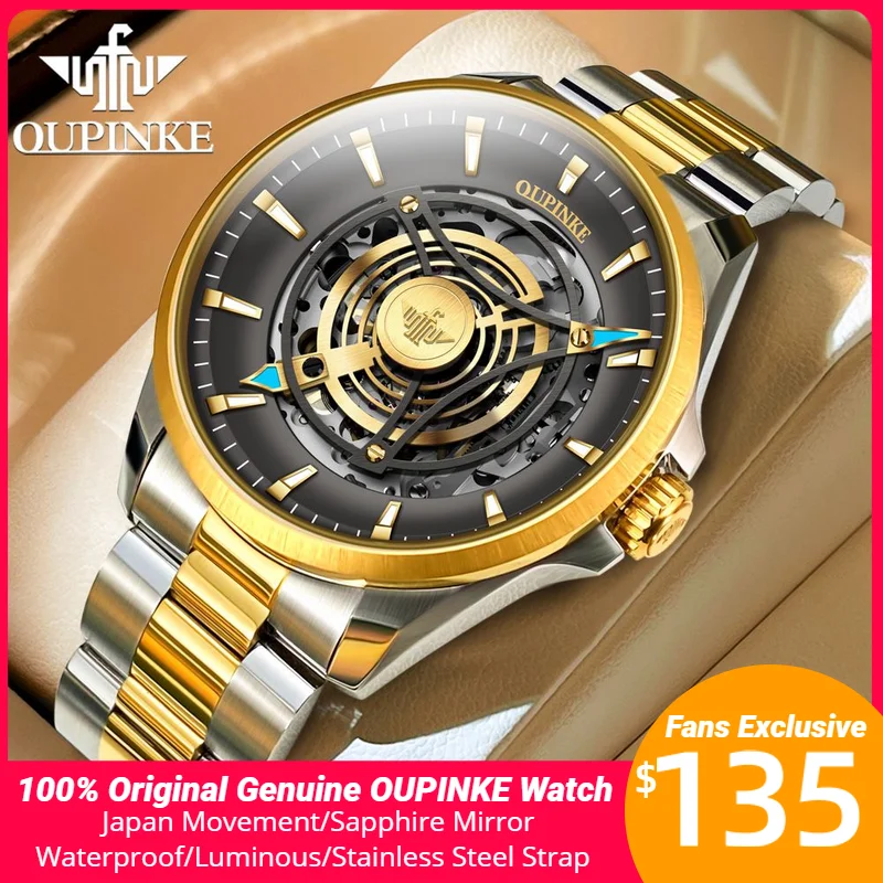 

OUPINKE Original Japan Movement Automatic Men's Wristwatch (Sky Eye) Skeleton Design Sapphire Mirror Waterproof Wristwatches