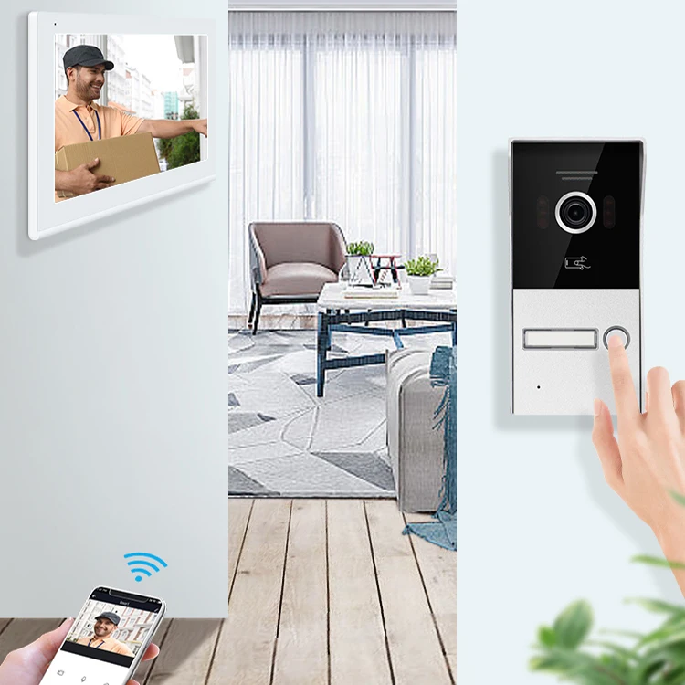 Interkom Telepon Pintu Video Resolusi 1080p Untuk Apartemen 2 Datar Buka Kunci Dengan Aplikasi Tuya