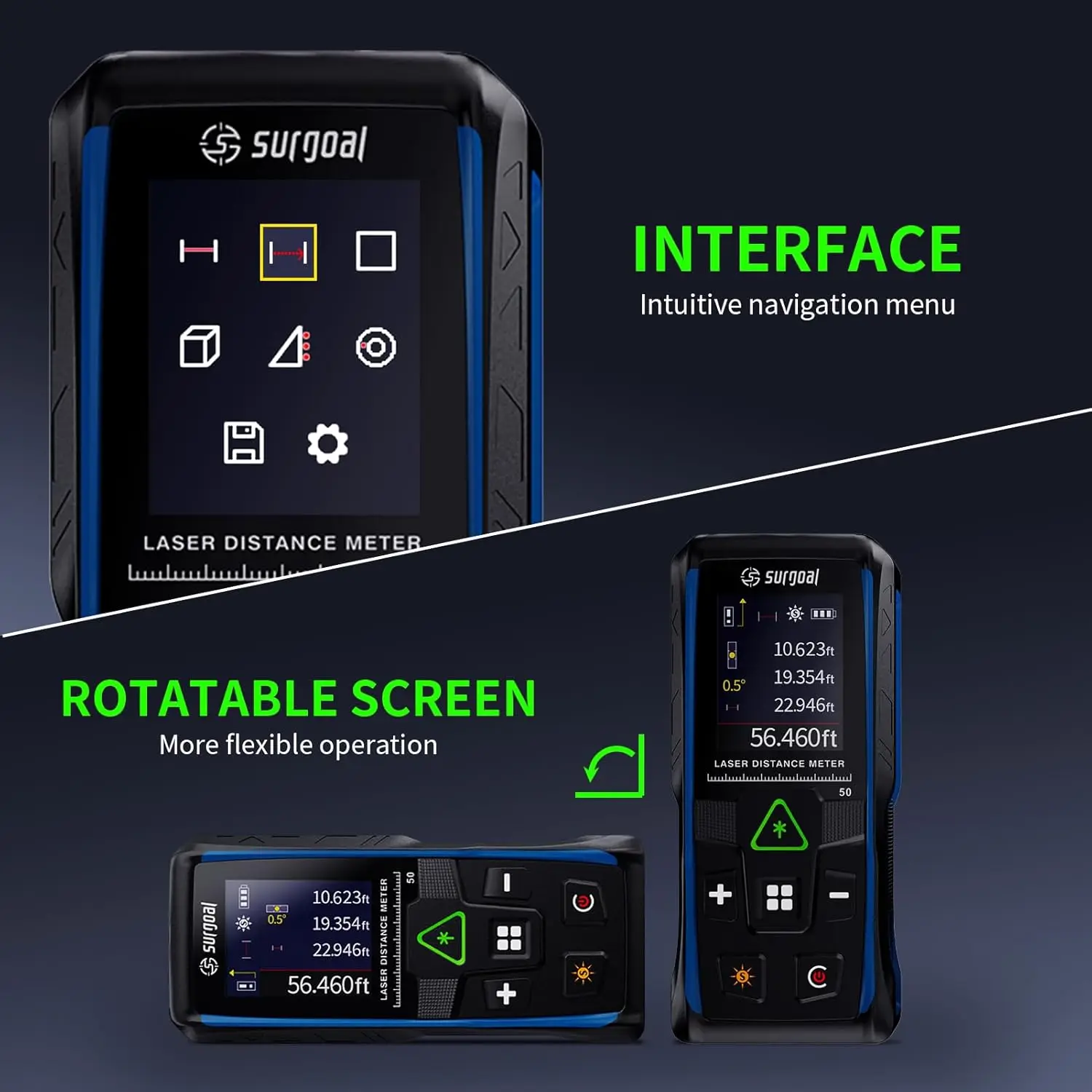 متعددة الوظائف 100 متر 50 متر الليزر الأخضر Rangefinder مع مستوى رقمي شاشة ملونة الاهتزاز شريط ليزر مقياس مسافات