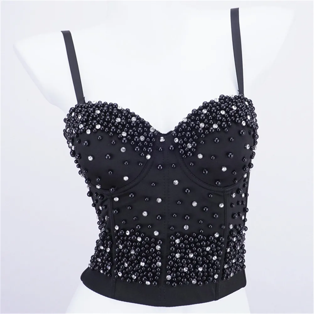 

2023 New Women Camisole Longer Brassiere Luxury Beading Diamond Bustier Bra Sexy Cropped Top Night Club Party Tank Tops Y4534