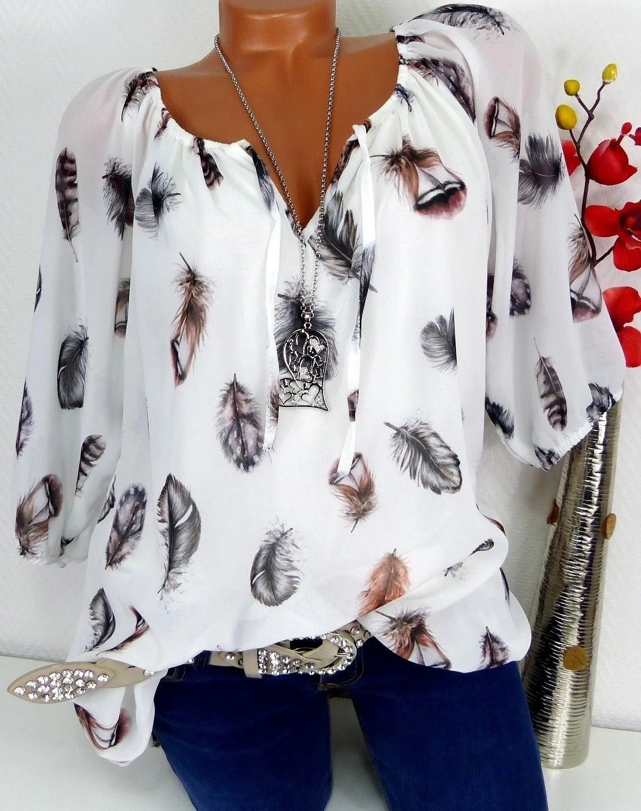 

Women Print T Shirt V Neck Lace Up Tops Half Sleeve Casual Blouses Y2k Shirts Lady T-Shirts Streetwear Slight Strech Summer Tees