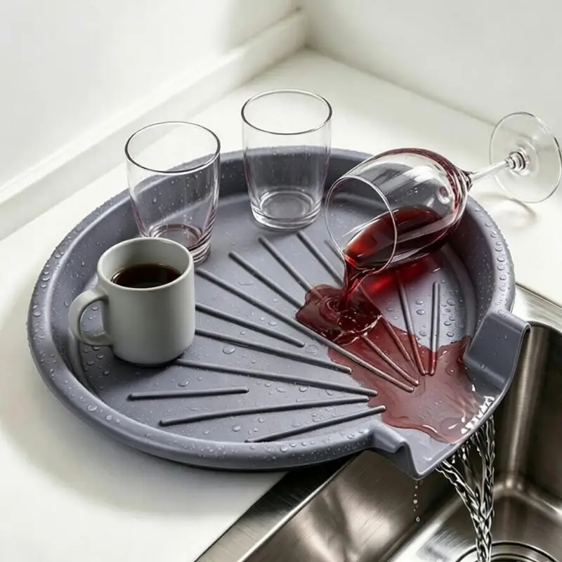 Plastic Drainages Tray for Sink Side Storage and Kitchen Cleaning, Dish Drain Board Drying Mat with Grooved Surfaces, Raised
