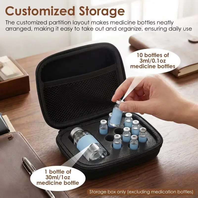 1pcs Insulin Vials Storage Case Portable Insulin Vial Protector Case With Foam Slot & Mesh Pocket Diabetics Handheld Box