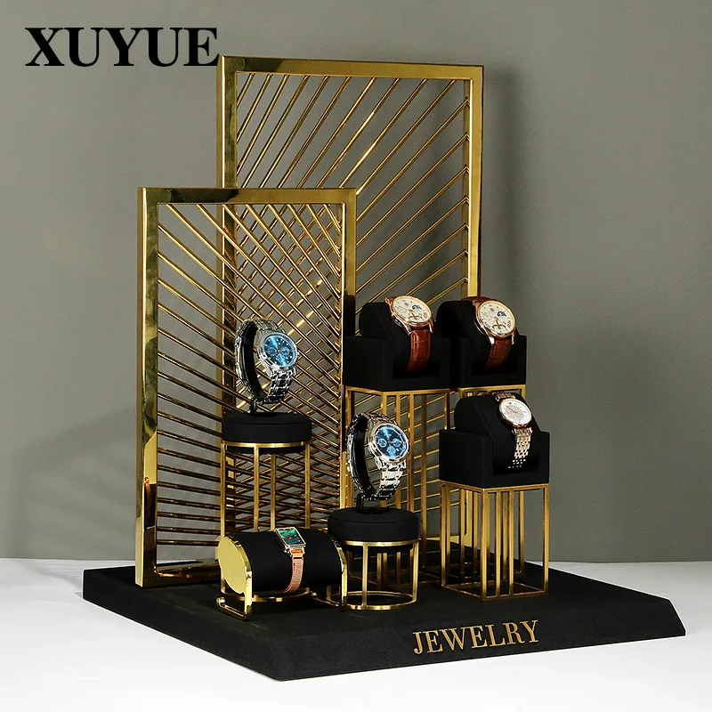 Watch display set window black ultra-fiber watch display rack counter table bridge display props spot