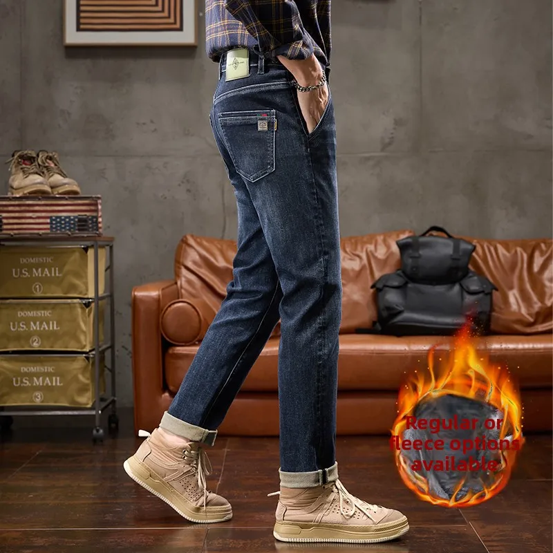 

Теплые хлопковые джинсы на подкладке Fce, мужские зимние аутлеты, оригинальные товары с хвостом, мужские джинсы из хлопка и шерсти с прямыми штанинами