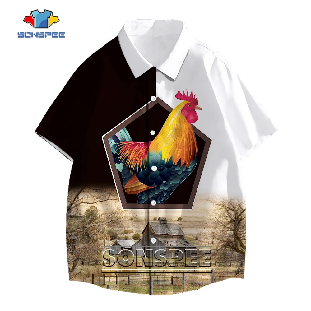 

SONSPEE Cock Chicken Funny 3D Print Shirt Men Women Farm Rooster Harajuku Graphic Shirt Beach Short Sleeve Oversize Blousers