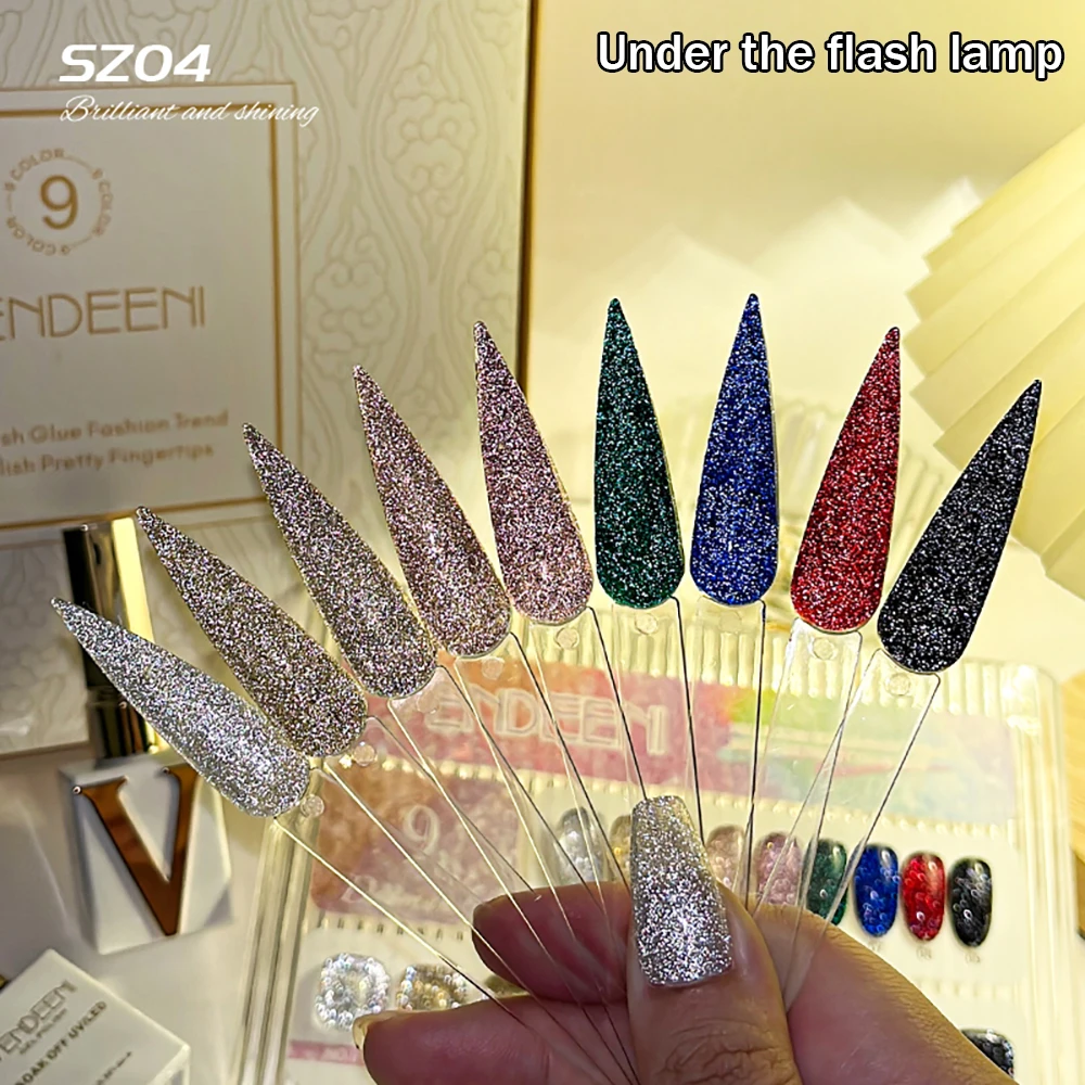 Vendeeni 9 Farben/Set Glitzer-Broken-Diamond-Gel-Nagellack TPO FREE Schwarz Gold Silber Flash UV LED Gel-Lack mit Display – Detail 15