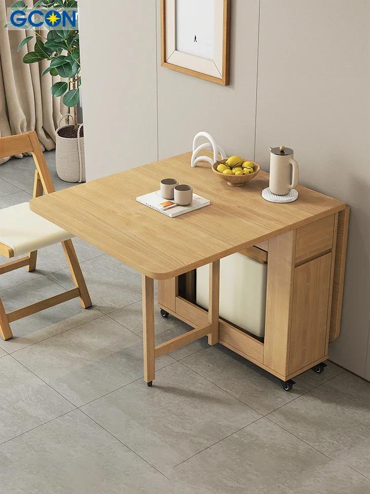 Zhiguang Solid Wood Folding Dining Table Small  Dining Table And Chair Combination Simple Modern 6 People Can Move