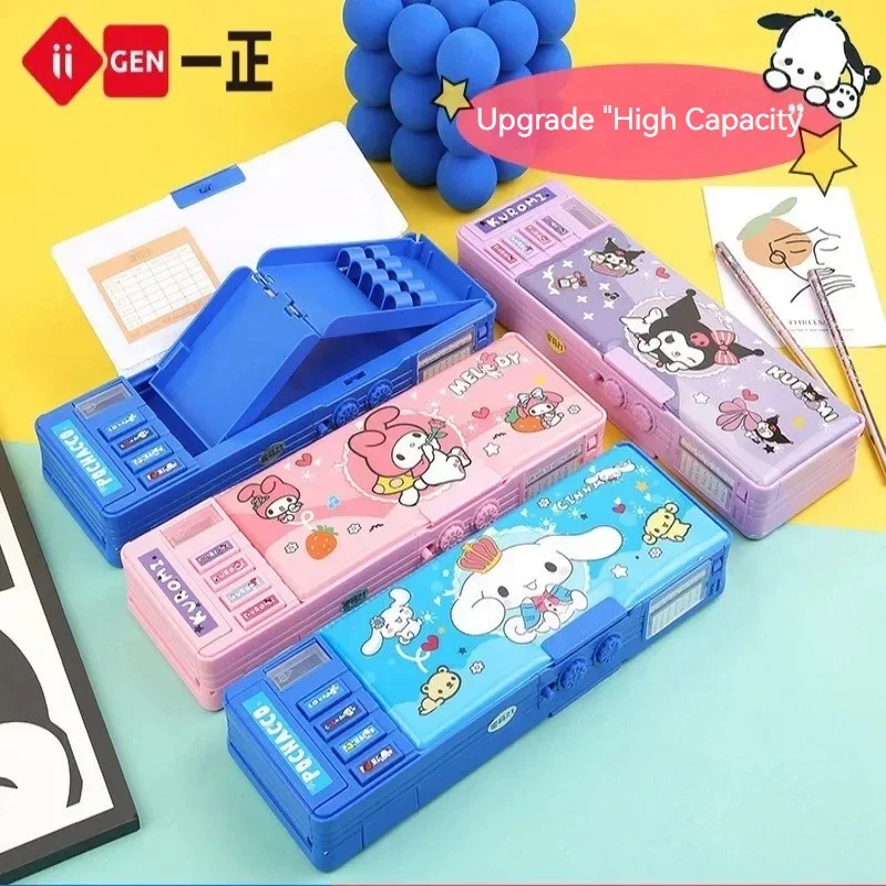 sanrio multi funcional large capacidade pencil box kuromi melody papelaria caixa senha de bloqueio presente infantil novo 01