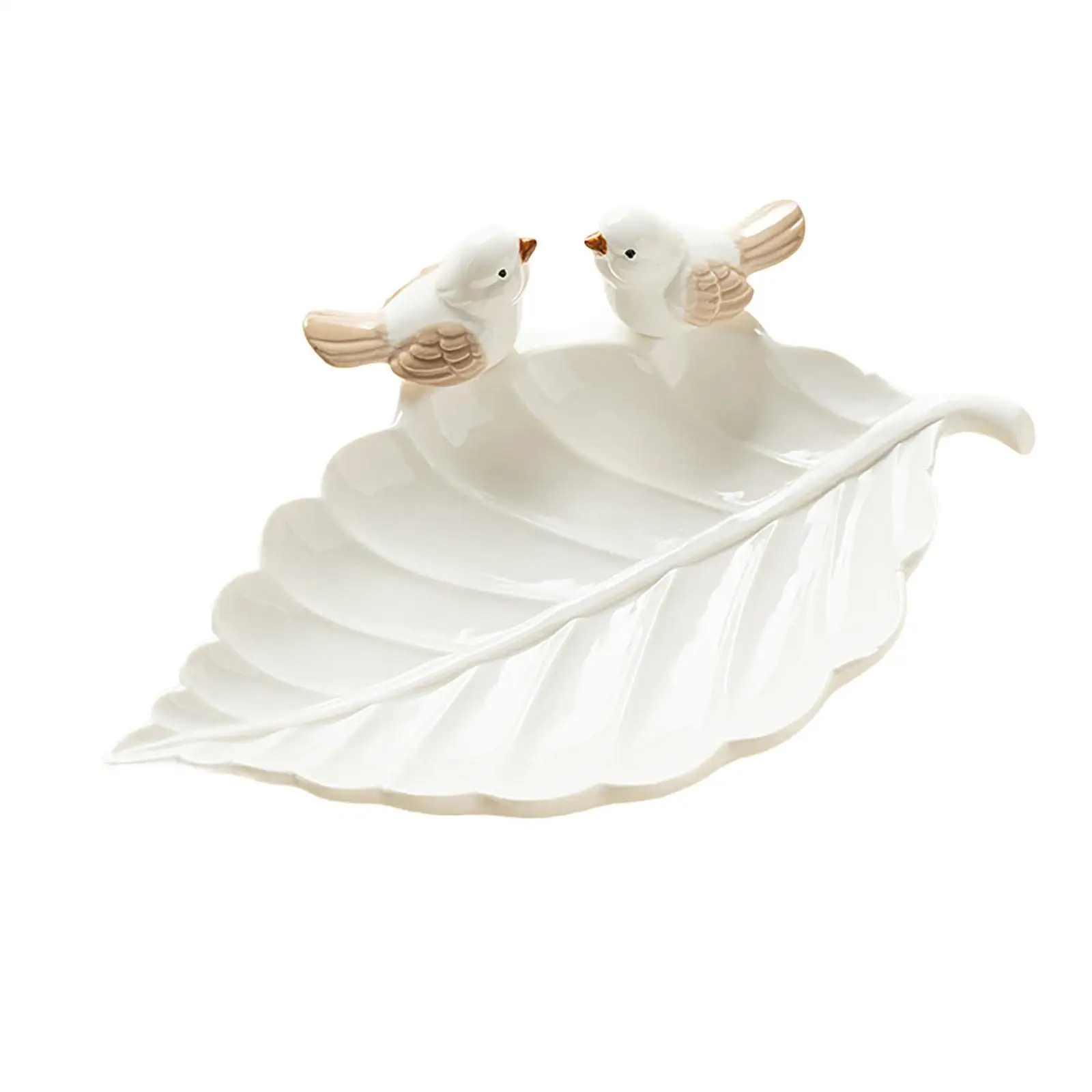 Porcelain Shaped Earrings Jewelry Tray with Birds Statue Decorative 22x3cm Business Cards Holder for Dresser, Front Door