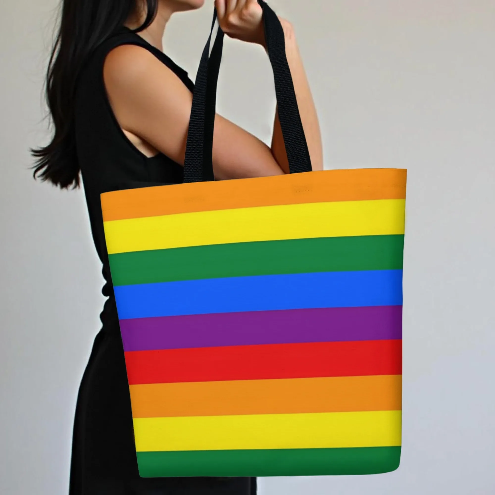 

Fashion Rainbow stripe design Pattern Tote Bag Aesthetic Canvas School Shoulder Bag Lightweight Grocery Shopping Bag
