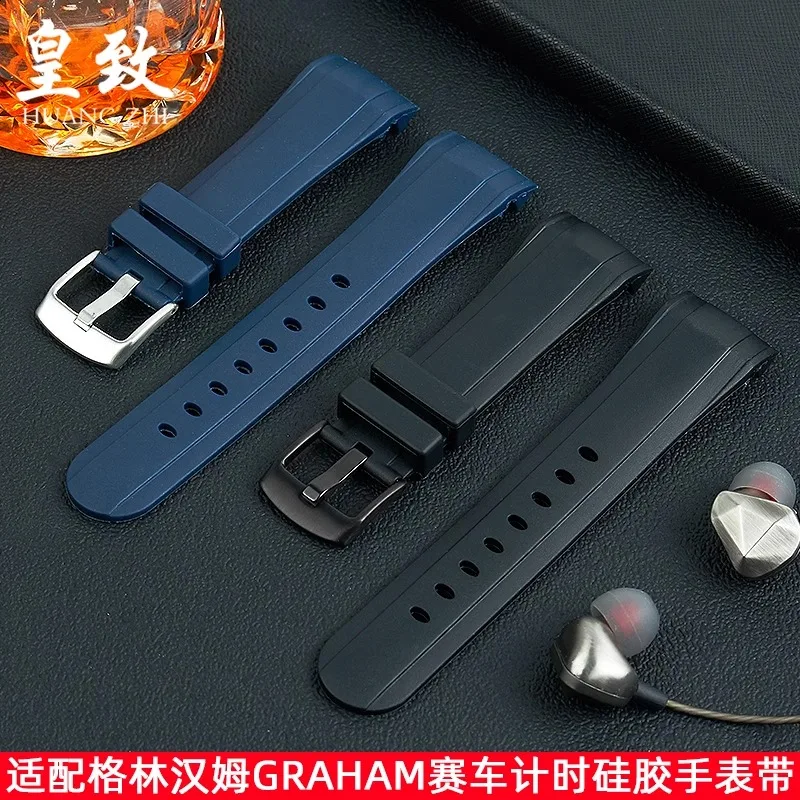 For Graham Racing Timing Silicone Watch Band Arc and Waterproof Rubber Accessories Men Watch Strap 24mm Steel Buckle Bracelet