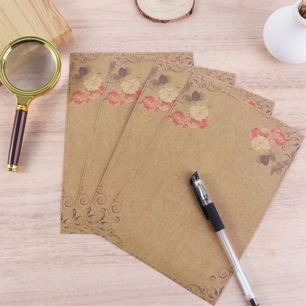 Brown Kraft Paper Letterform Letterhead Drawing Pad Sketch Pad Letter Paper Vintage Flower Design Writing Paper