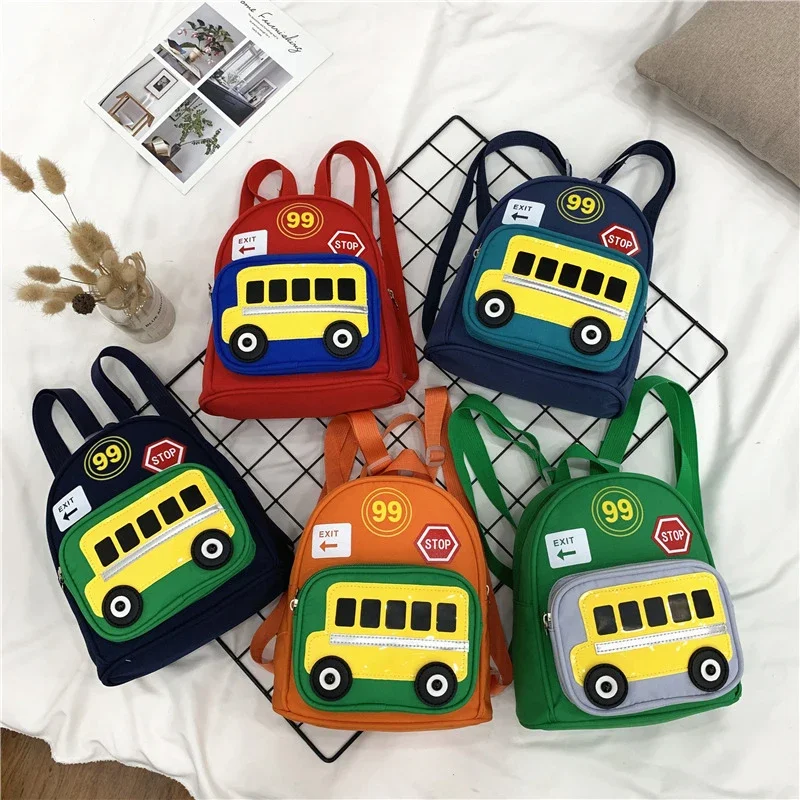 Back To School Cartoon Car Children Backpack Kindergarten Kids School Bags for Girls Boys Cute Canvas Toddler Schoolbag