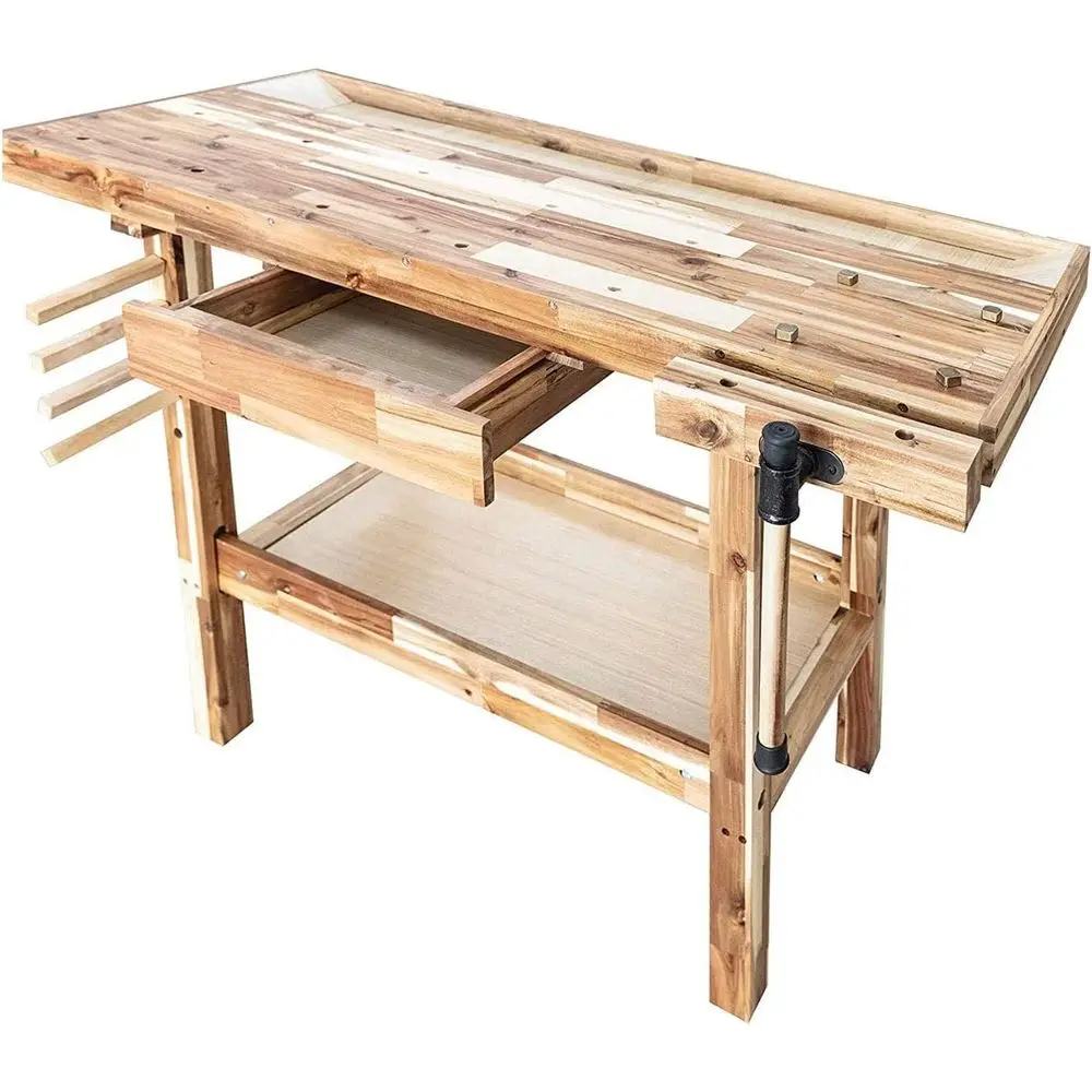 

48 Hardwood Workbench - 330lbs Capacity, Portable Woodworking Table for Garage, Workshop, Home Storage