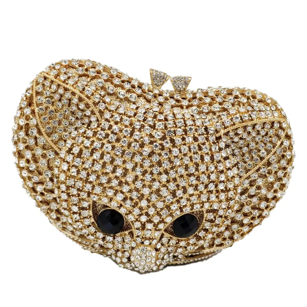 Boutique De FGG Lovely 3D Fox Shape Women Animal Evening Bag Luxury Diamond Minaudiere Clutch Wedding Party Handbags and Purses