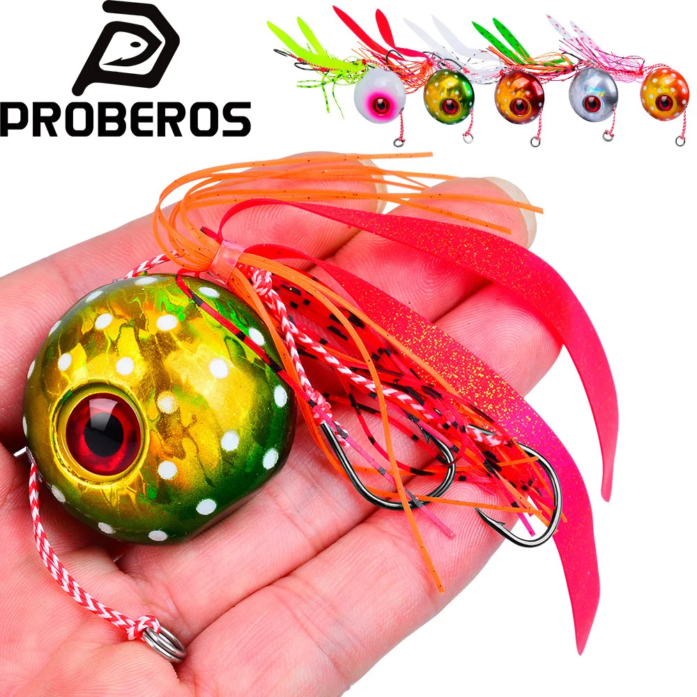 PROBEROS 40-180g Metall-Jigköder 1 Stück Künstlicher Leuchtender Jig-Garnelenköder mit Gummischürze Metall-Angelköder Jigging-Köder für Salzwasser-Angeln