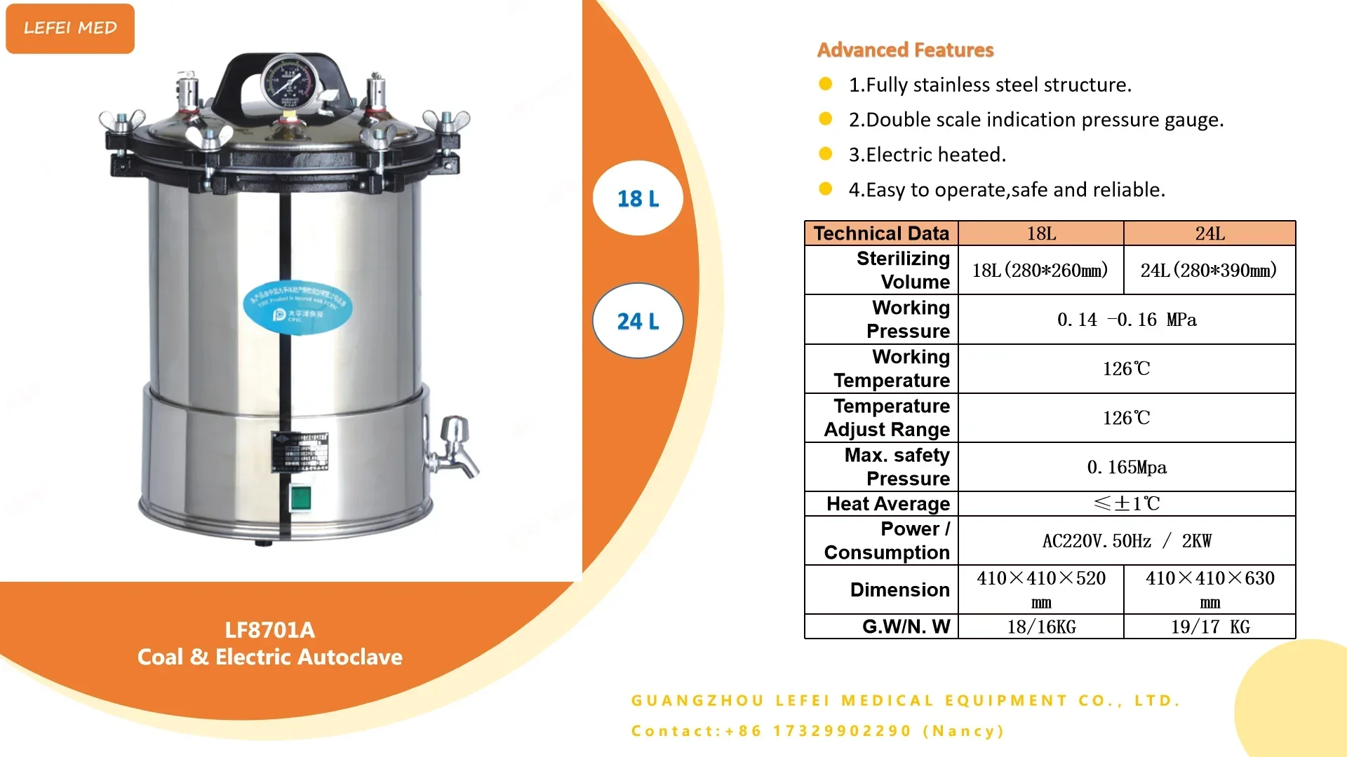 2025/New Medical Class steam sterilizers autoclaves Steel Steam autoclave steriliser autoclave 24 liter