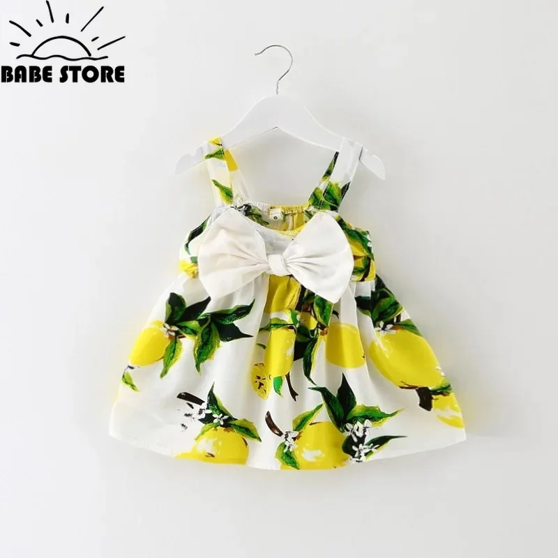 New Cute Printed Sleeveless Newborn Princess Dress Summer Baby Girl Dress Big Bow Baby Girl Dress baby girl clothes