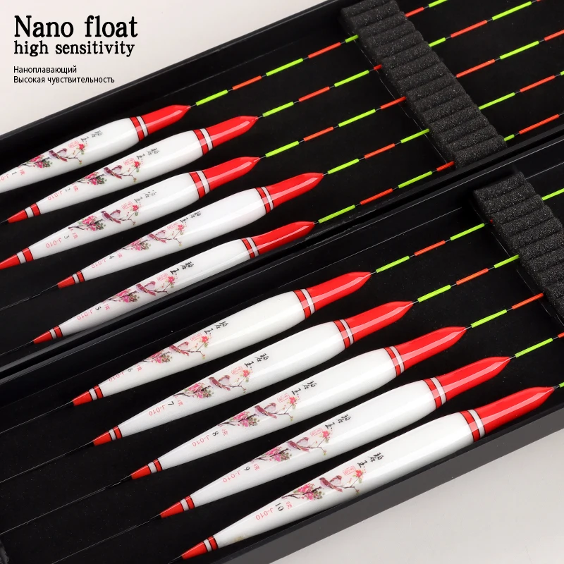 10PCS Nano Fishing Floats Set+1 Buoy Box+1 Bag Hooks Fresh Water Buoy Bobber Sensitive Stable Boya Tools Tackle Accessories