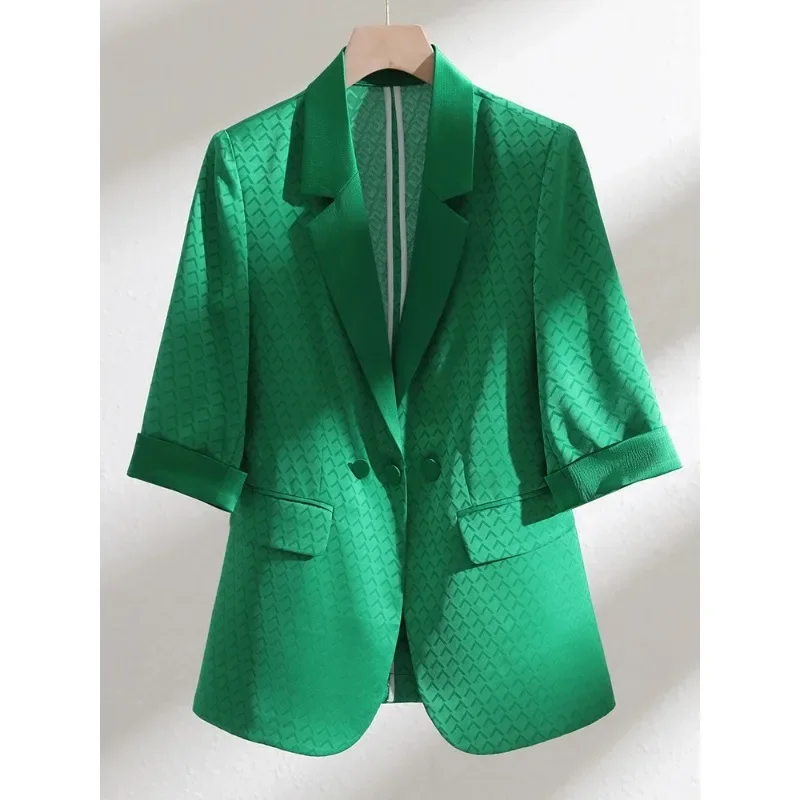 Blazer à demi-manches pour femmes, veste formelle, manteau de bureau, vêtements de travail d'affaires, blanc, vert, noir, printemps, été