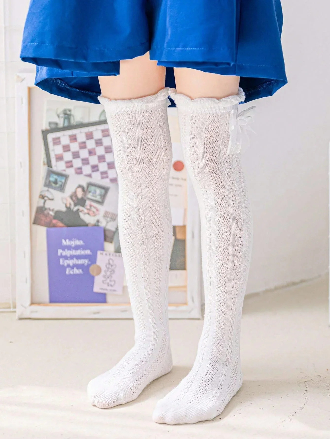 4 Pairs of Girls' Elegant School-Style Bow-Shaped Breathable Knee-Length Stockings Are Suitable for Pairing with School Uniforms
