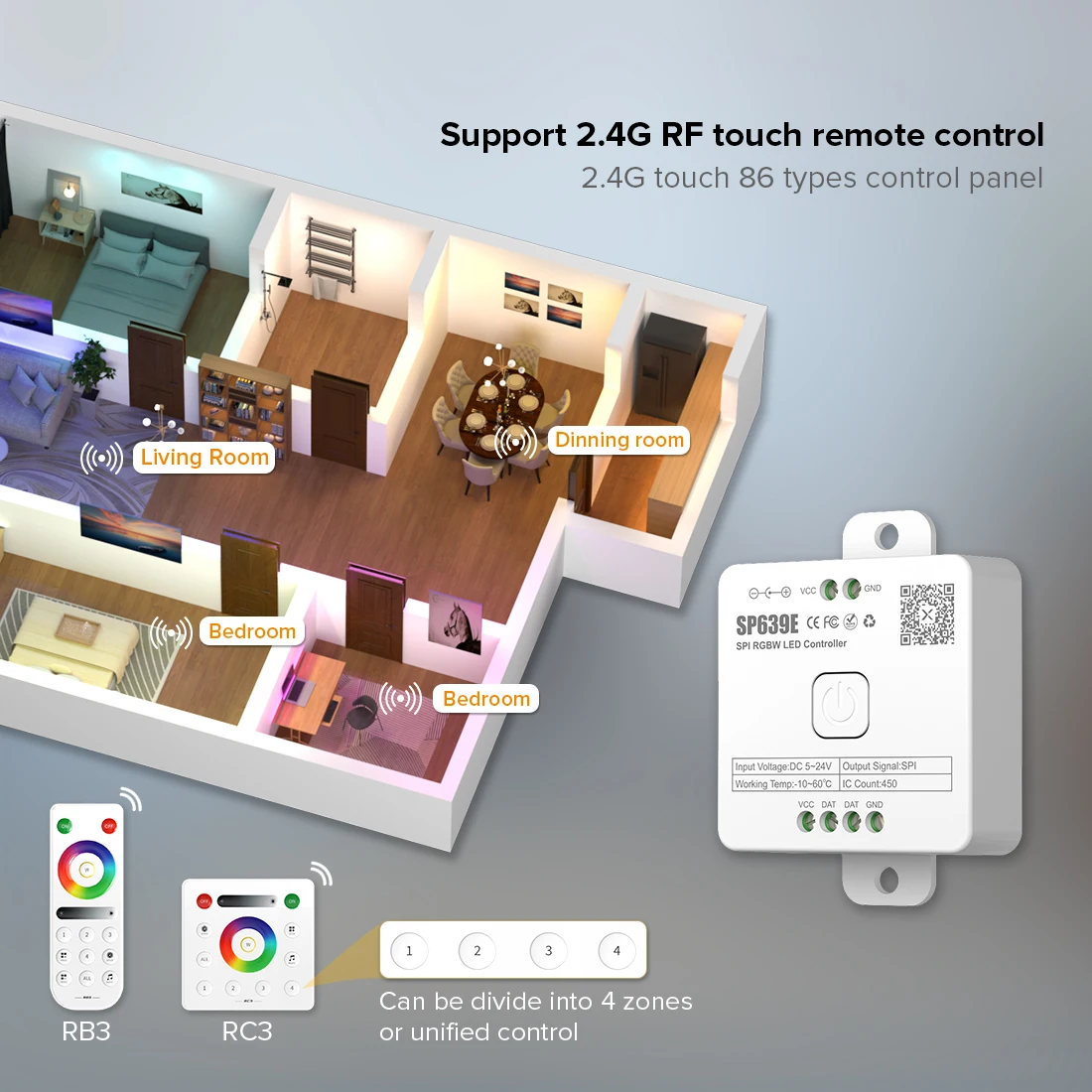 SP636E-SP639E SPI FCOB pixel Controller LED SK6812 WS2814 RGBW WS2812B striscia luminosa RGB Bluetooth musica IOS Android 2.4G 5V-24V