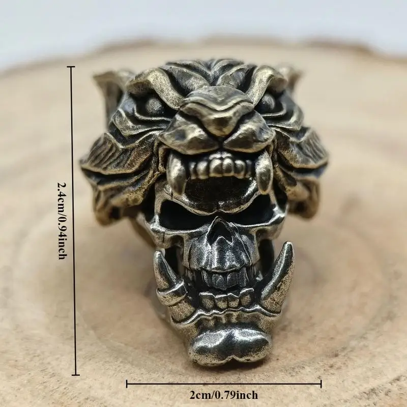 Tiger Hat Orc Skull Head Sculpture Outdoor Knife Beads EDC Paracord Lanyard Key Chains Pendants Brass DIY Umbrella Rope