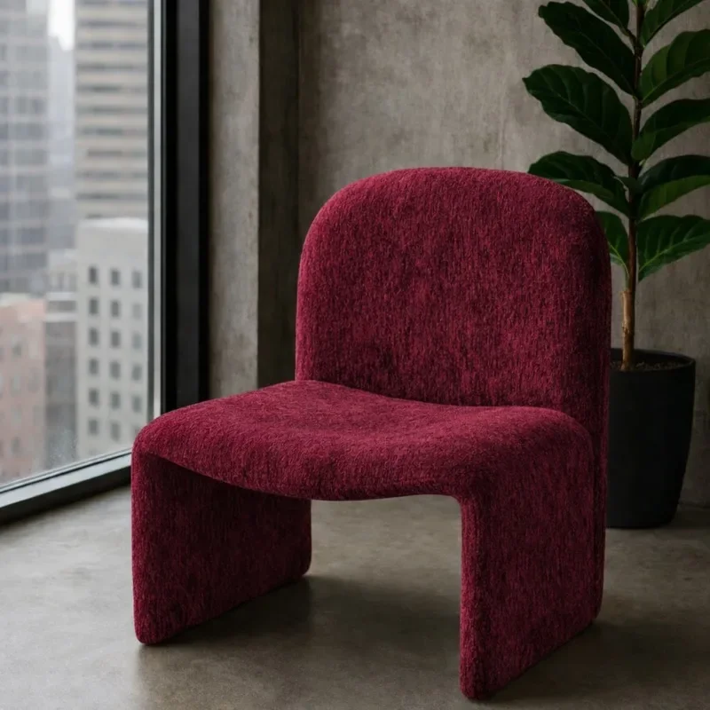 Modern U-Shaped Integrated Accent Chair Fluffy Textured Fabric Curved Bucket Backrest Ergonomic Leisure Lounge Single Chair