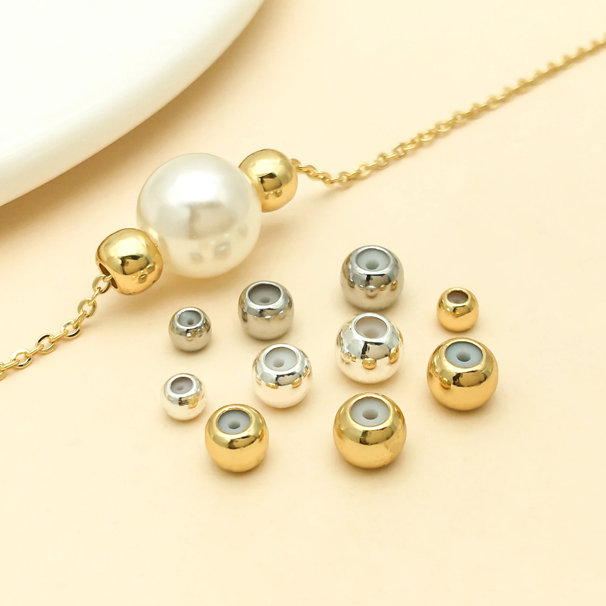 10/20pcs 3/4/5mm18K Gold Plated Silicone Slider Brass Beads Adjustable Positioning For DIY Jewelry Bracelet Necklace Making