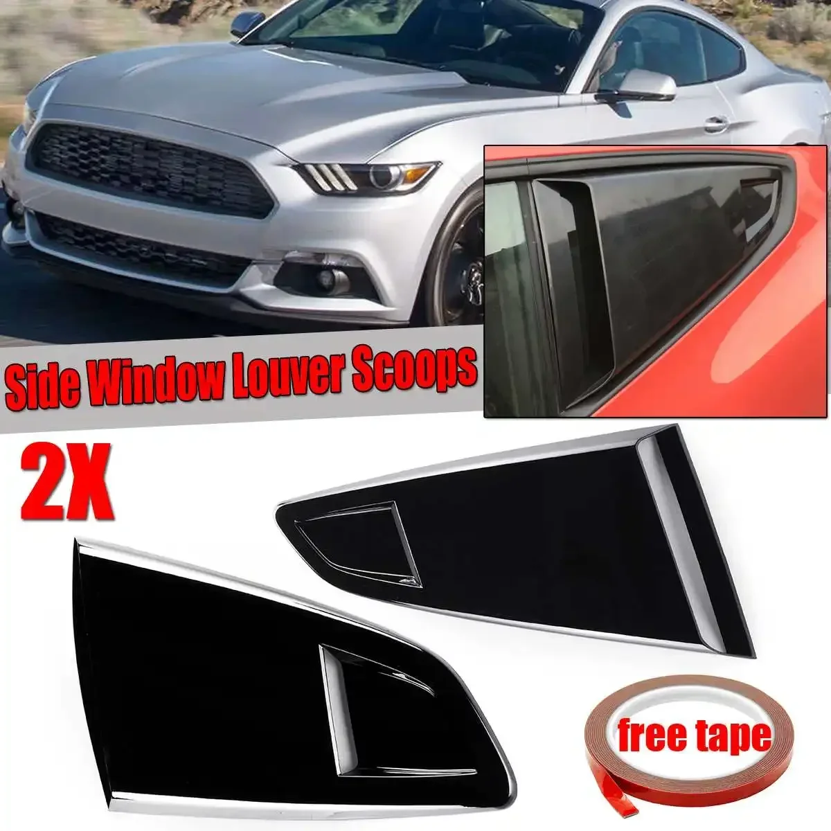1/4 Quarter Car Rear Side Window Louver Side Vent Scoop Cover Trim Side Vent Scoop Cover For Ford For Mustang 2015-2020 2Dr