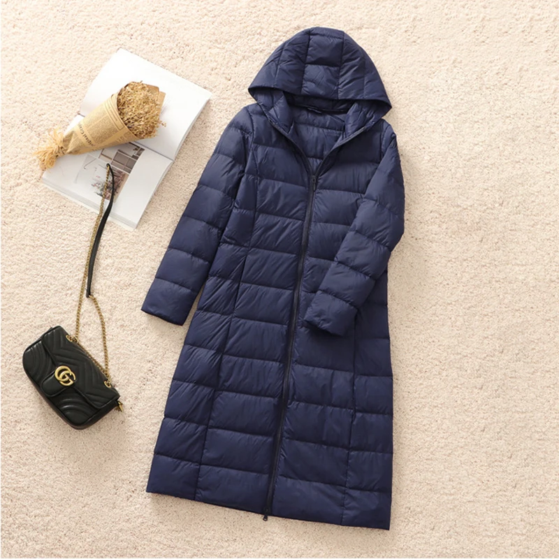 SEDUTMO Long Duck Down Jackets Women Ultra Light Hooded Coat Winter Casual Black Thin Autumn Parkas ED2085