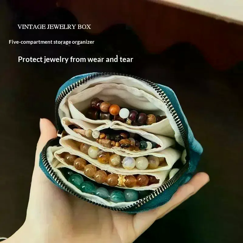 5-Layer Jewelry Storage Bag Velvet Jewelry Pouch Bags For Watch Bracelet Rings Earrings Portable Travel Jewelry Case