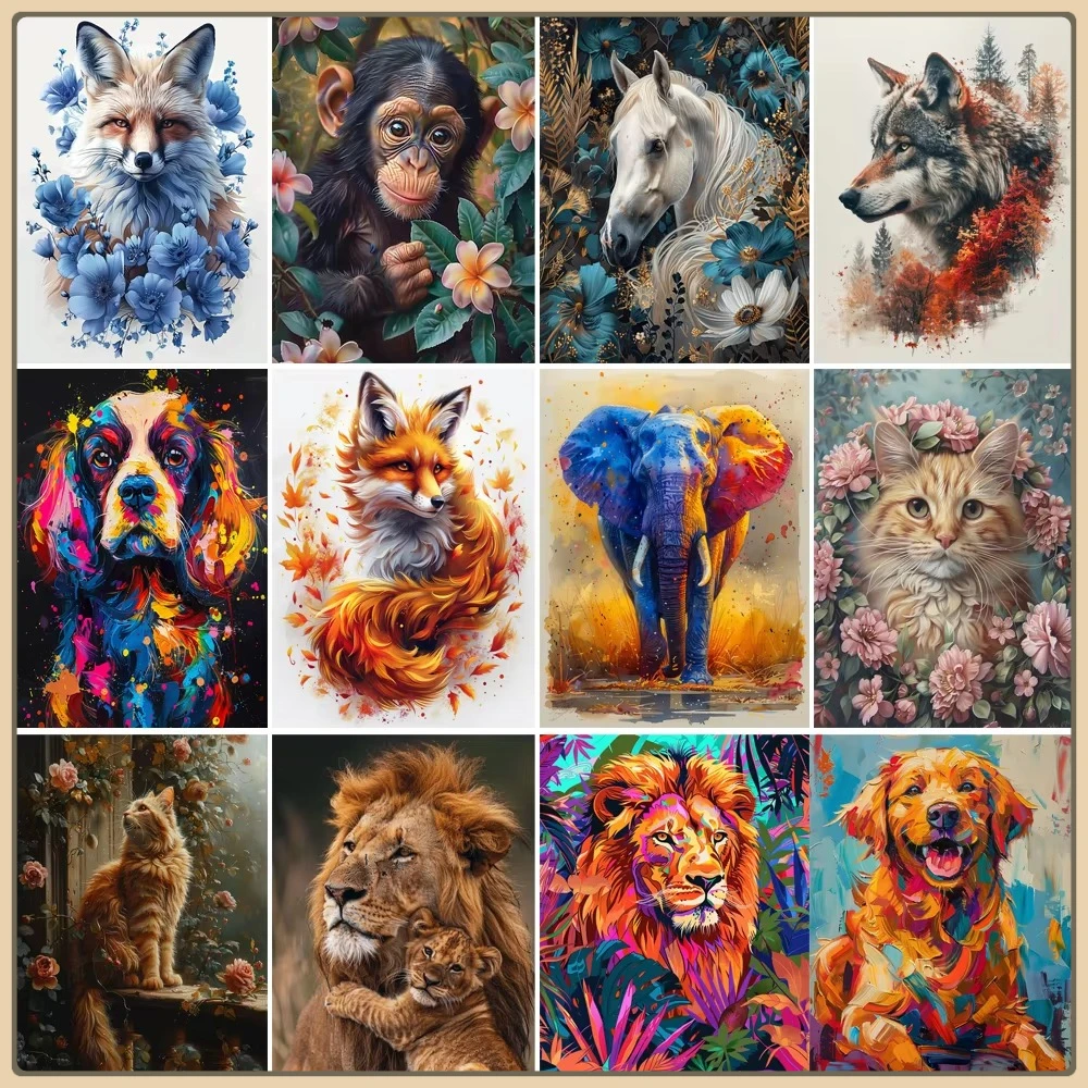 

Painting by Numbers Kit Hand Paint Fox Lion Monkey Animal Flower Landscape DIY Seascape Acrylic Artwork Art Gift Home Decor