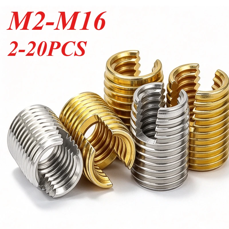 2 ~ 20pcs M2 M3 M4 M5 M6 M8 M10 M12 M14 Self Tapping Thread Insert Screw Bushing Slotted Type Thread Repair Sleeve Wood