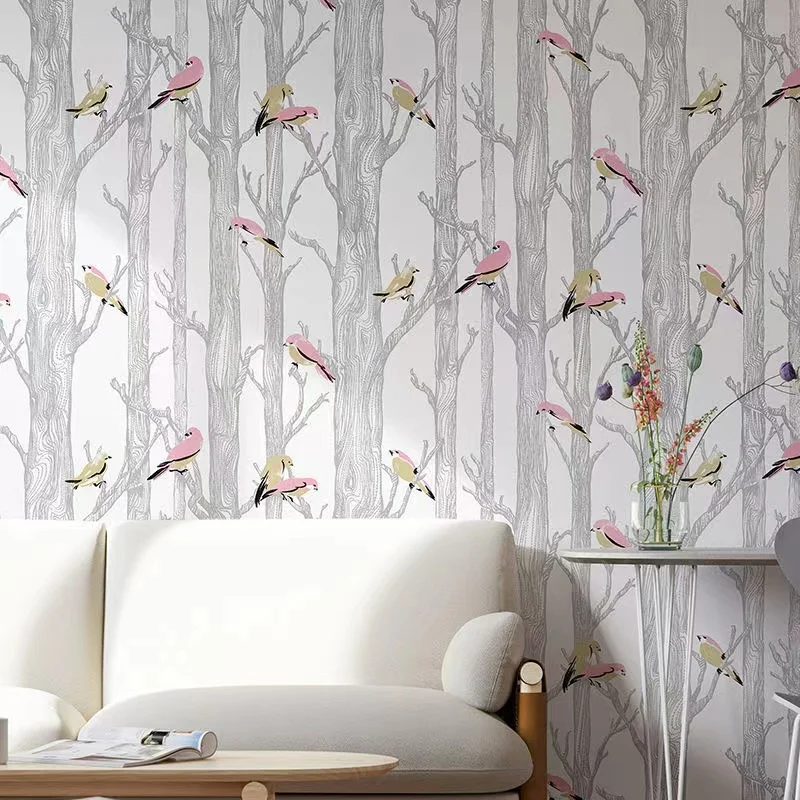 Forest Bird on the Birch Trees Wallpaper for Living Room Bedroom Home Decor Tropical Plant Animal Wall Paper Mural