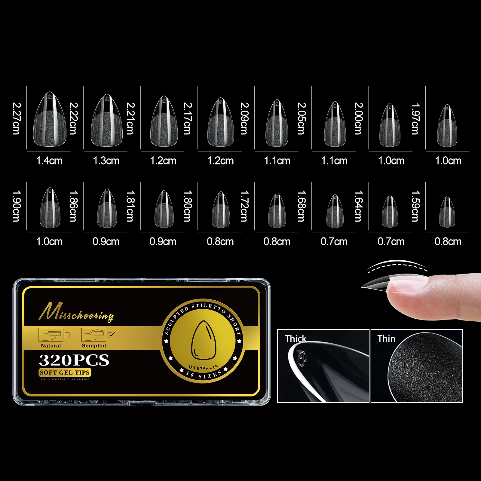 S-2XL Glänzende falsche Nagelspitzen, geformtes weiches Gel, Mandelsarg, Stiletto, vollständige Abdeckung, zum Aufdrücken der Nägel, künstliche DIY-Verlängerungsversorgung – Detail 24